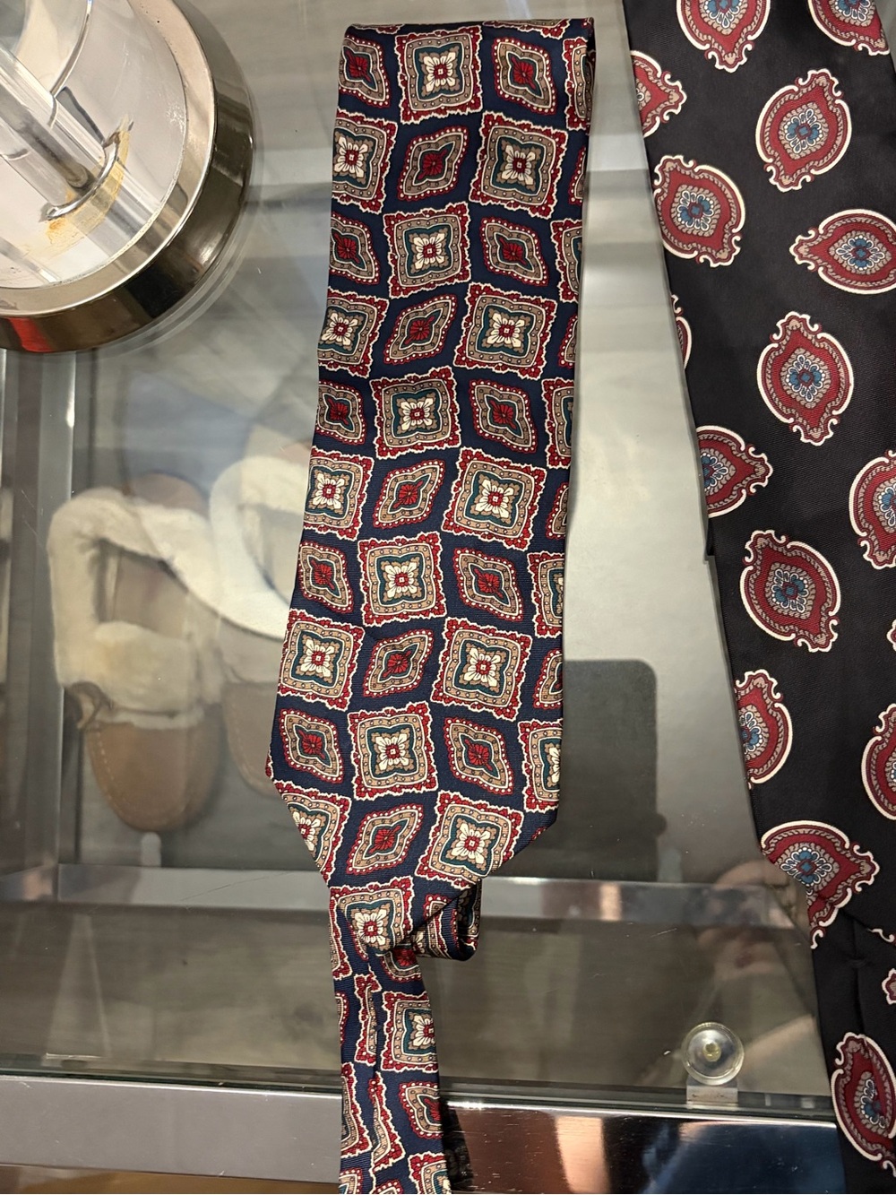 Dior Classic Geometric Medallion Men's Tie in Navy and Burgundy